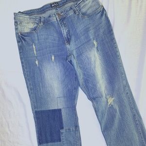 Ulla Popken Distressed Patchwork Boho Jeans Size 14